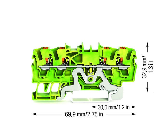 PUSH TERMINAL BLOCK, 4 POLE, 2.5MM, EARTH, 2202-1407 - LAPP Australia
